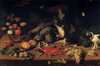 Jan Van Kessel : Still-Life with a Monkey Stealing Fruit